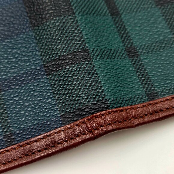 👛💚Polo Ralph Lauren Long Bifold Wallet Blackwatch Tartan Canvas Brown Leather - Picture 12 of 16